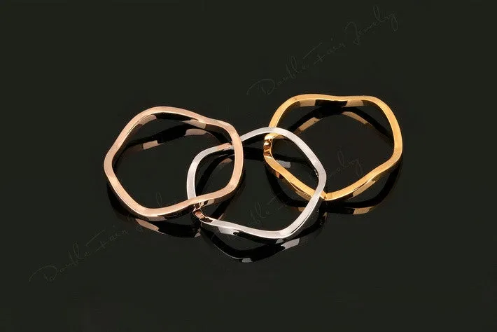 Simple Style 3 Color Rounds Wave Rings Rose Gold Plated Fashion Brand Rock Jewellery/Jewelry For Women