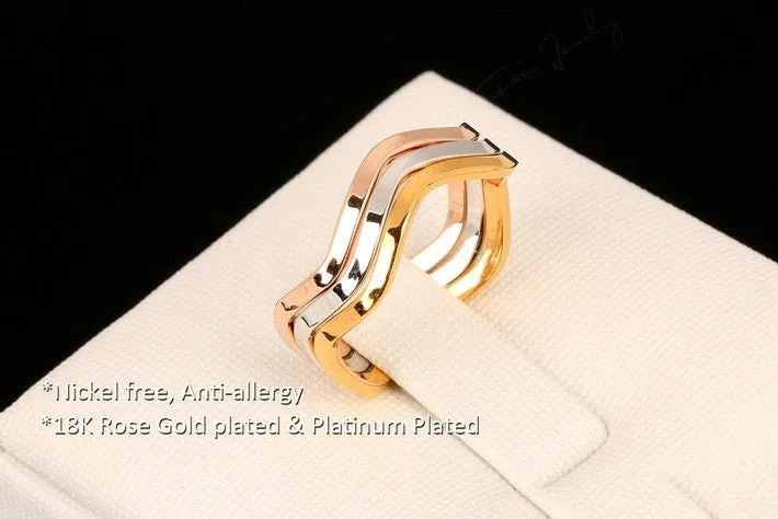 Simple Style 3 Color Rounds Wave Rings Rose Gold Plated Fashion Brand Rock Jewellery/Jewelry For Women