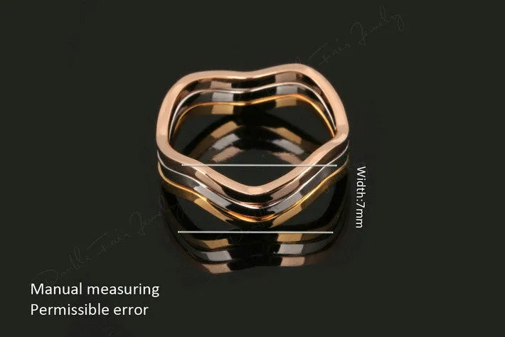 Simple Style 3 Color Rounds Wave Rings Rose Gold Plated Fashion Brand Rock Jewellery/Jewelry For Women