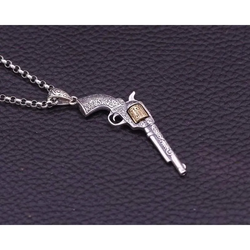 Solid Silver 925 Vintage Funny Gun Pendants for Necklace Men Women Genuine 925 Sterling Silver Cool DIY Jewelry Accessory Gifts (Pendant)