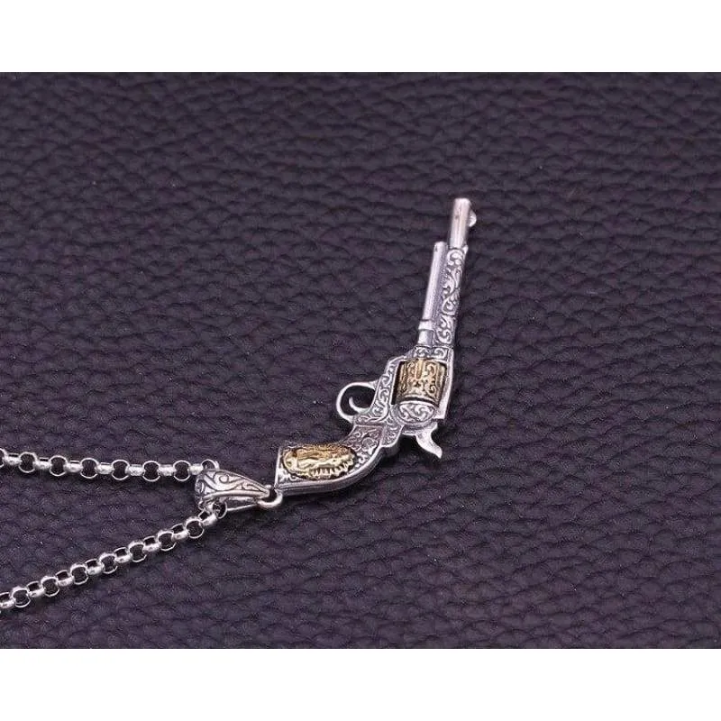 Solid Silver 925 Vintage Funny Gun Pendants for Necklace Men Women Genuine 925 Sterling Silver Cool DIY Jewelry Accessory Gifts (Pendant)