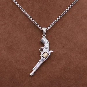 Solid Silver 925 Vintage Funny Gun Pendants for Necklace Men Women Genuine 925 Sterling Silver Cool DIY Jewelry Accessory Gifts (Pendant)