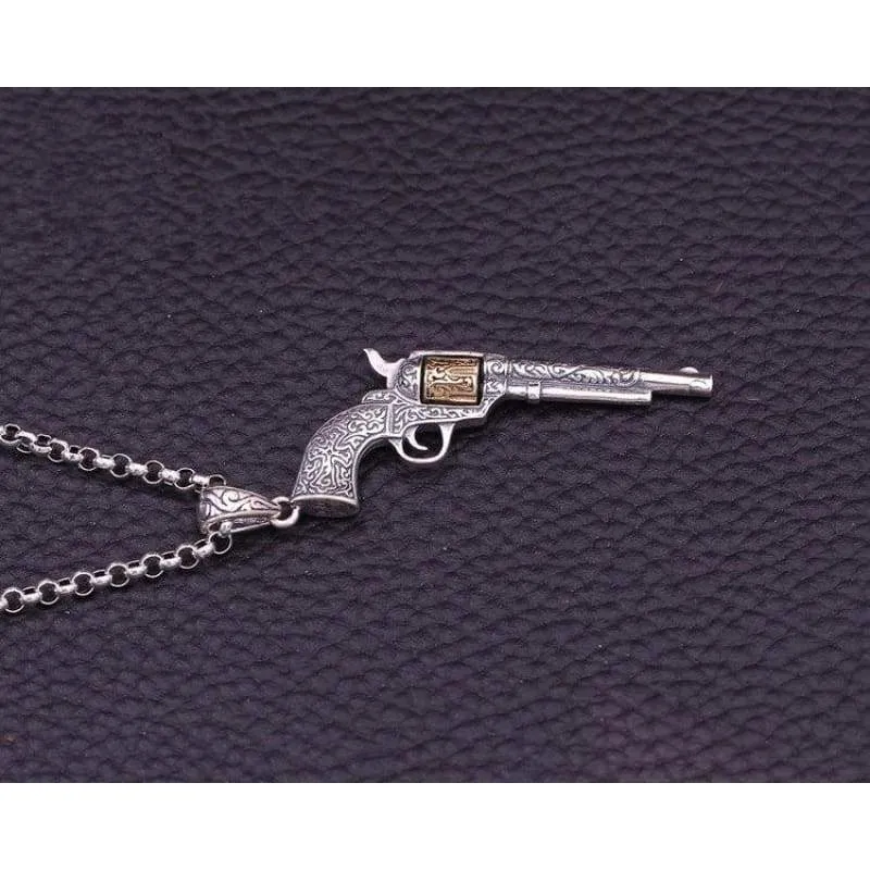 Solid Silver 925 Vintage Funny Gun Pendants for Necklace Men Women Genuine 925 Sterling Silver Cool DIY Jewelry Accessory Gifts (Pendant)