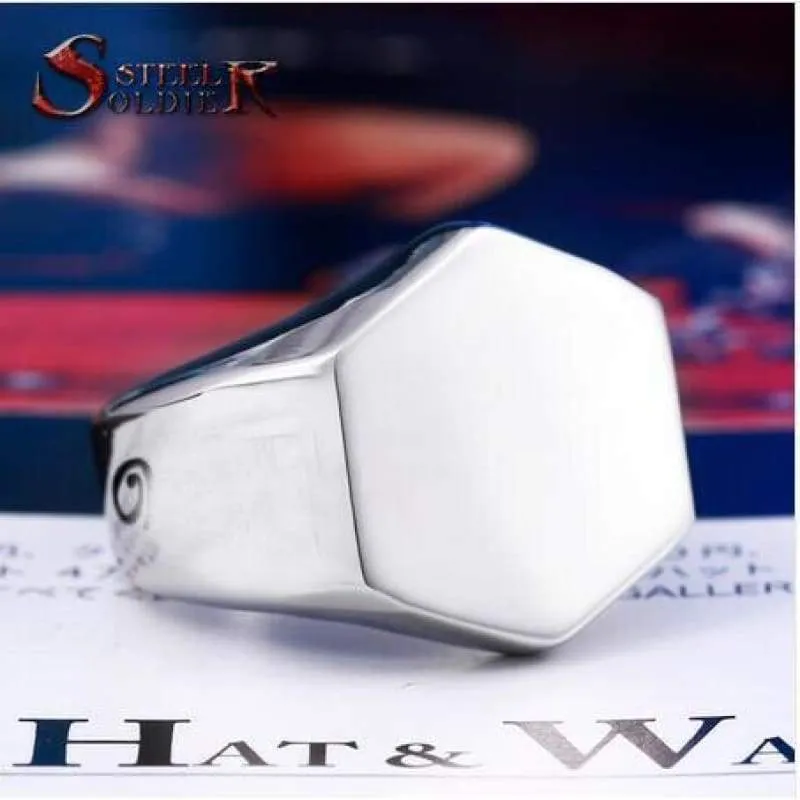 steel soldier high polish hexagon fashion ring stainless steel angle unqiue biker jewelry for men and women