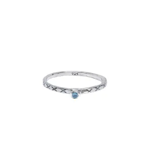 Sterling Etched Stacking Ring with Blue Topaz