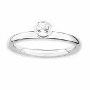 Sterling Silver High 4mm Round White Topaz Ring