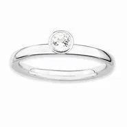 Sterling Silver High 4mm Round White Topaz Ring