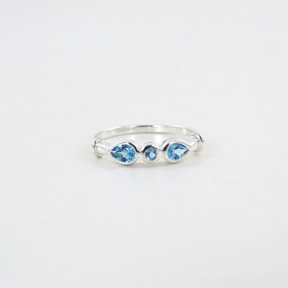 Sterling Silver Ring with Three Swiss Blue Topaz