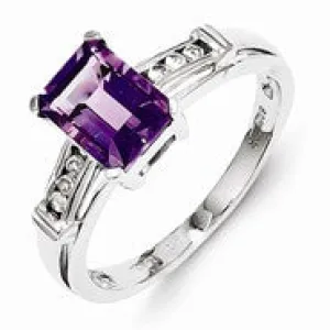 Sterling Silver w/Rhodium Plated Amethyst & White Topaz Square Ring