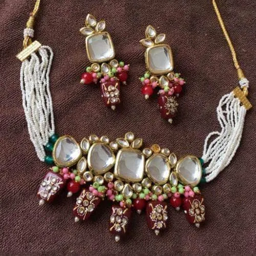 Sukhmani Gambhir In Square Kundan Moti Choker And Earring Set