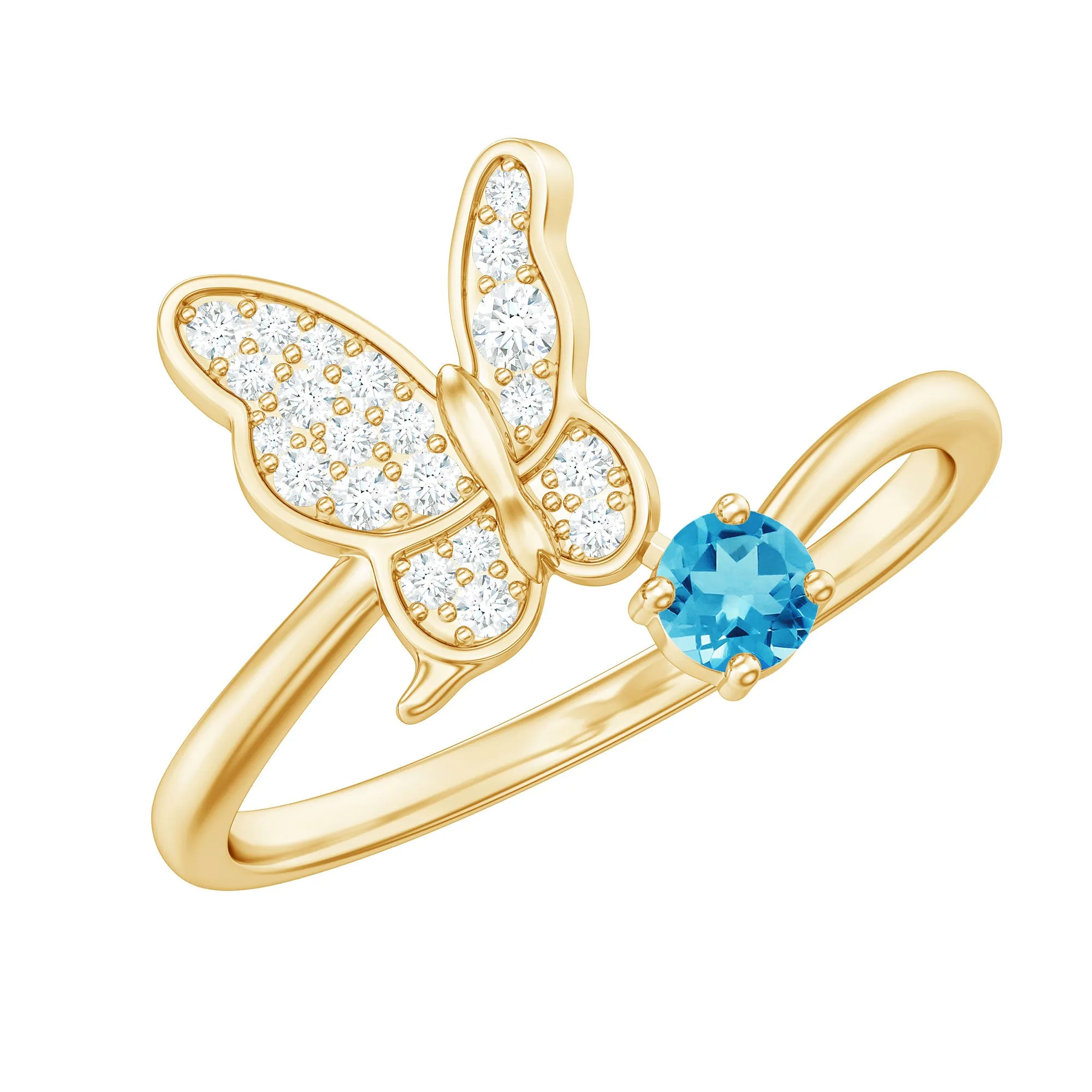 Swiss Blue Topaz and Diamond Butterfly Ring