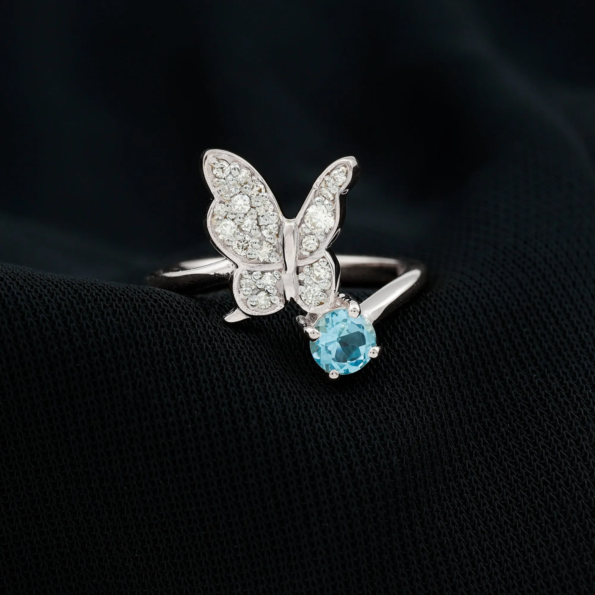 Swiss Blue Topaz and Diamond Butterfly Ring