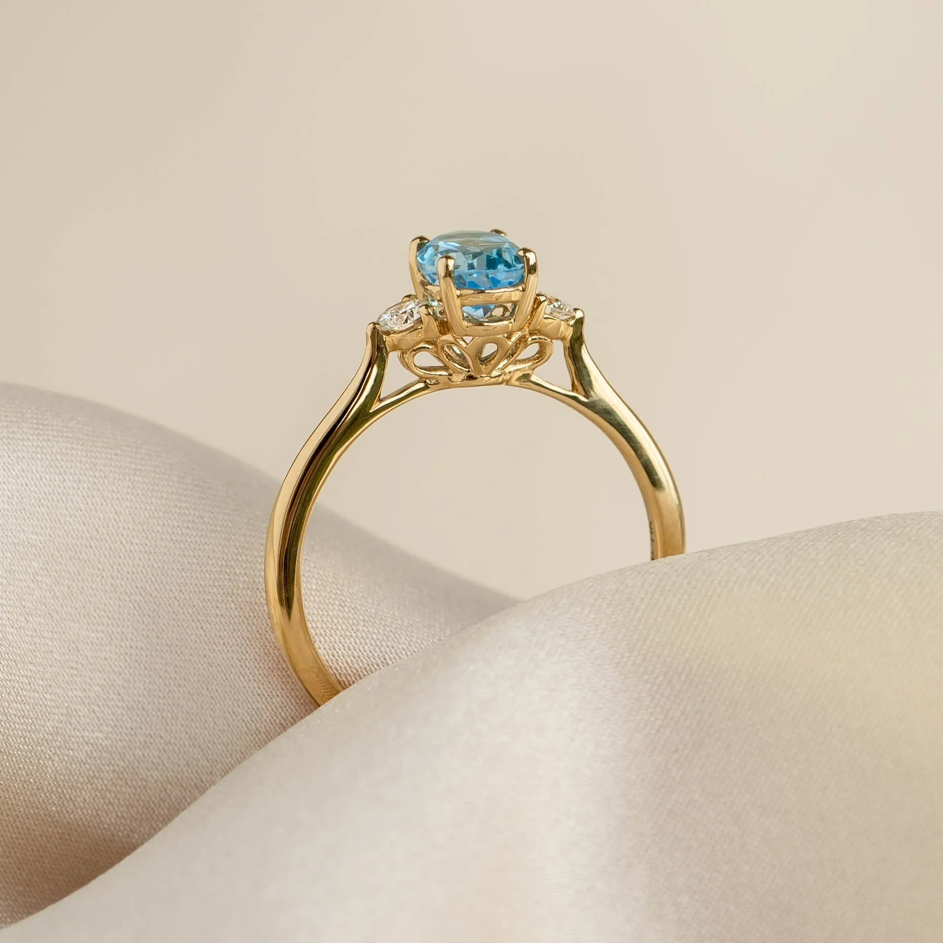 Swiss Blue Topaz and Diamond Ring 14k Gold - Kindra