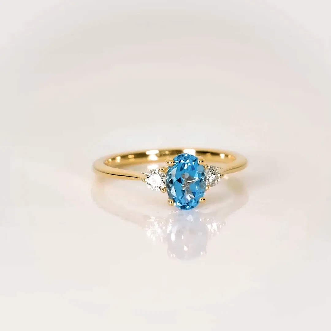 Swiss Blue Topaz and Diamond Ring 14k Gold - Kindra