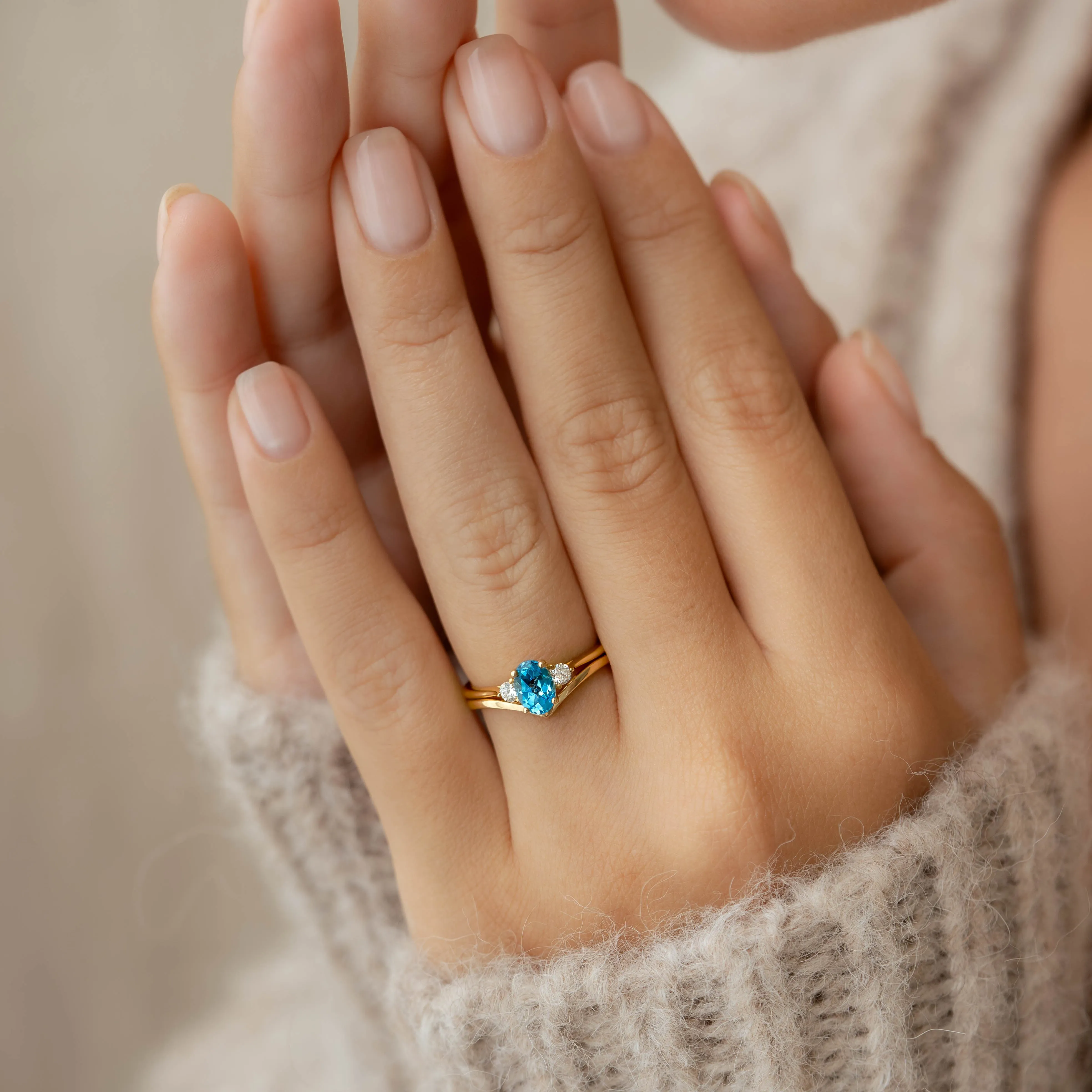 Swiss Blue Topaz and Diamond Ring 14k Gold - Kindra