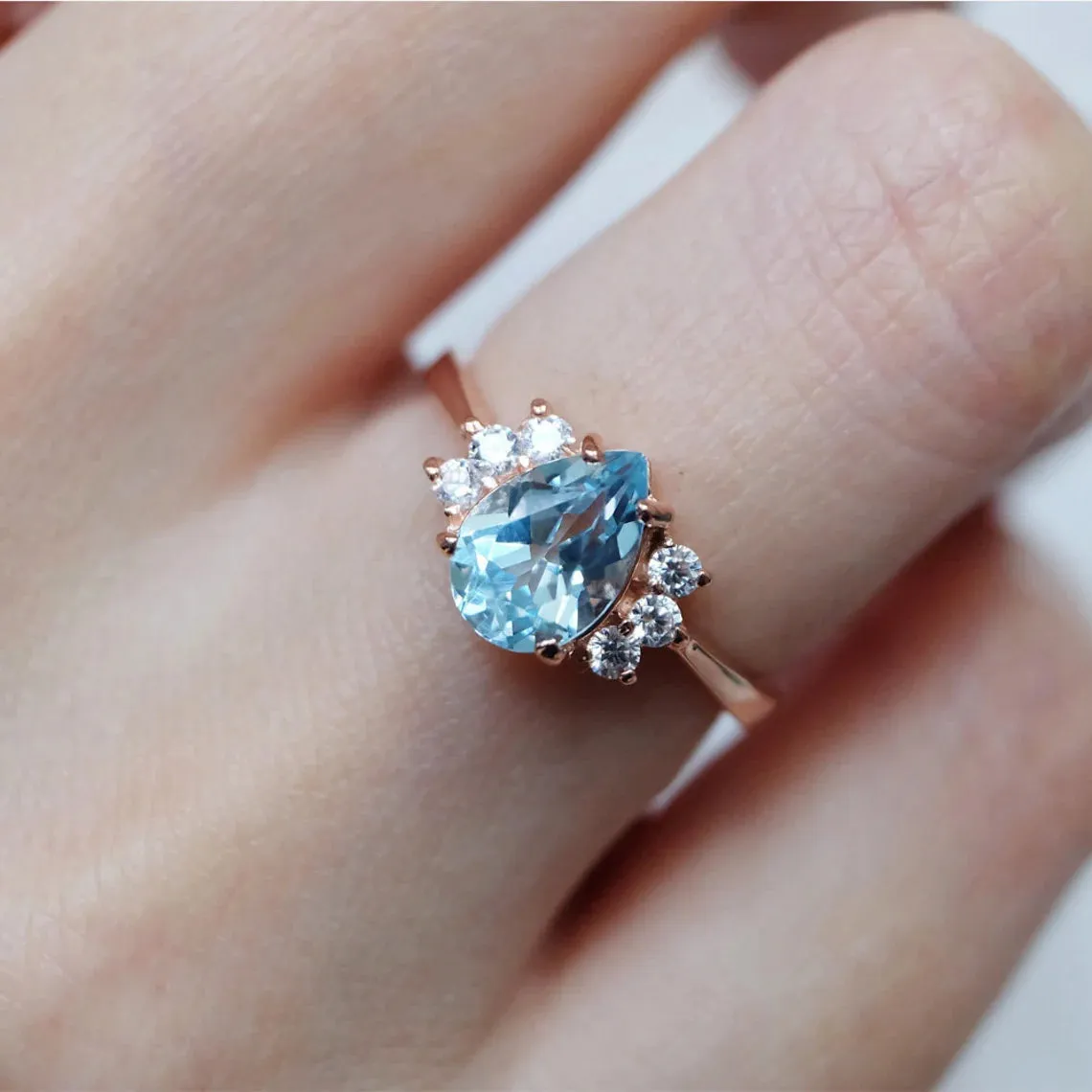 Swiss Blue Topaz Statement Ring - 14k Rose Gold Vermeil Ring