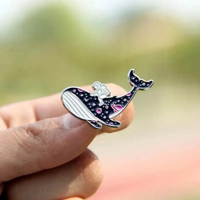 Tells a Story of Whale and Girl Brooch Pins Enamel Metal Badges Lapel Pin Brooches Jackets Jeans Fashion Jewelry Accessories