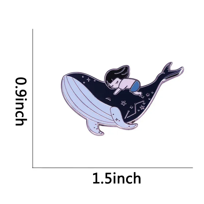 Tells a Story of Whale and Girl Brooch Pins Enamel Metal Badges Lapel Pin Brooches Jackets Jeans Fashion Jewelry Accessories