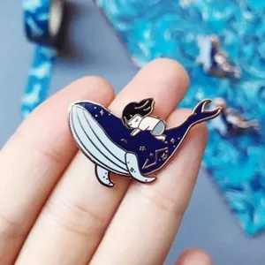 Tells a Story of Whale and Girl Brooch Pins Enamel Metal Badges Lapel Pin Brooches Jackets Jeans Fashion Jewelry Accessories