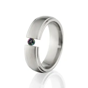 Tension Set Mystic Topaz, Mystic Topaz Ring, 7mm Titanium Ring