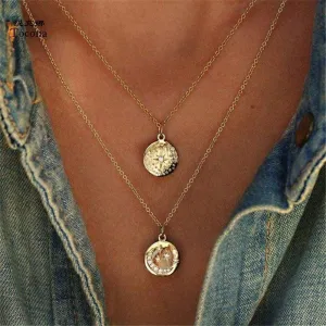 Tocona Vintage Antique Gold Star Moon Pendant Chokers Necklaces Multi Layer Charm Necklace Collar Boho Jewelry 6176 (gold)