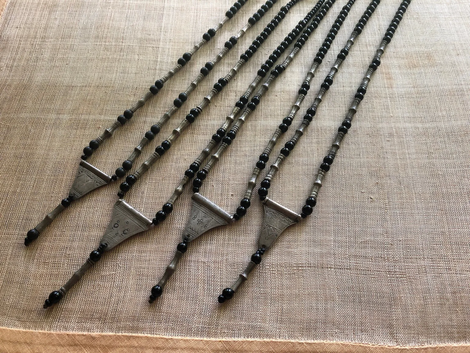 Tuareg Silver and Black Glass Necklace