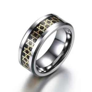 Tungsten Magen Star of David Ring 8 mm