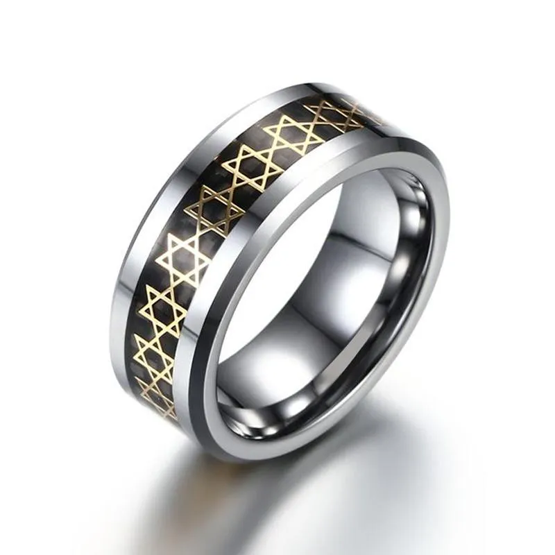 Tungsten Magen Star of David Ring 8 mm