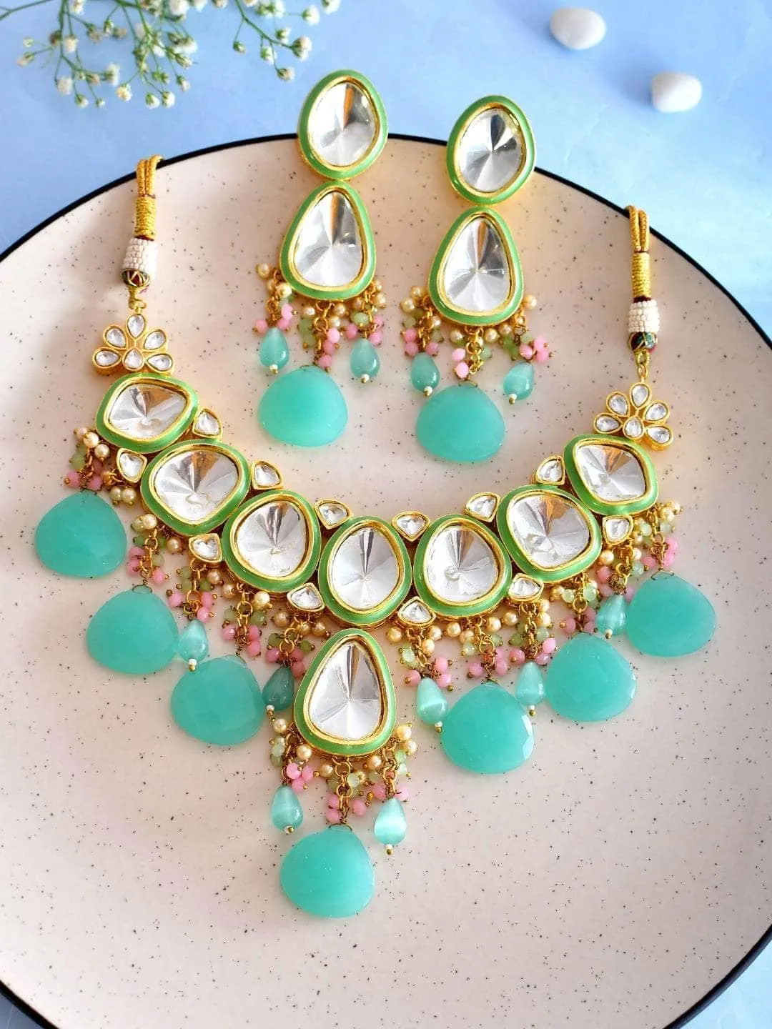 Turquoise Ad Kundan Choker Set