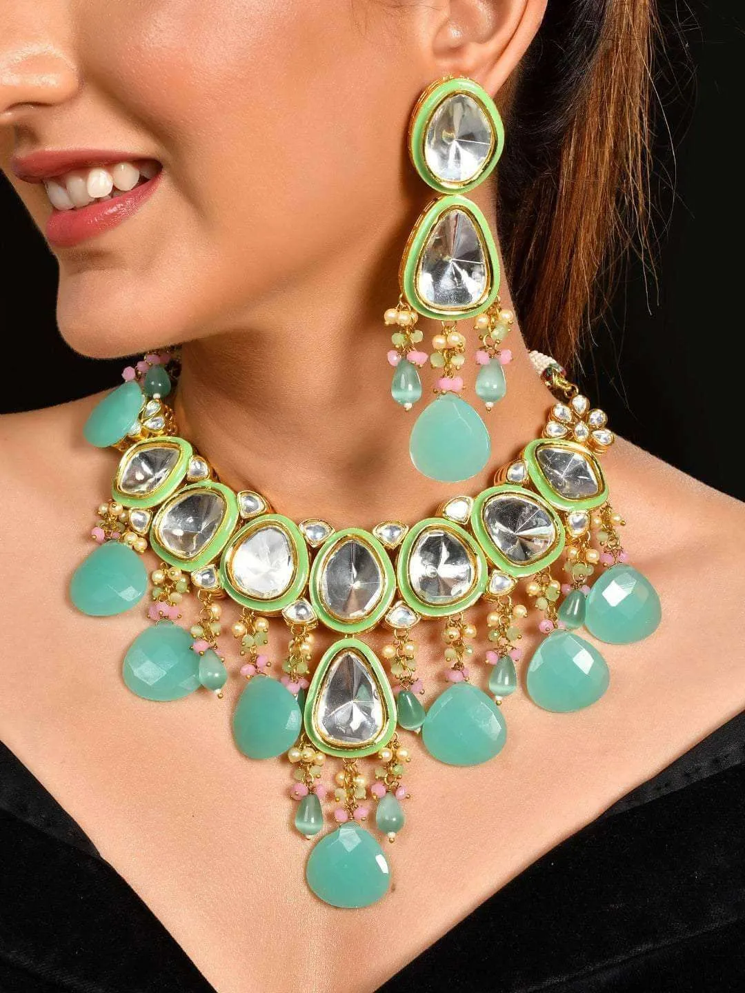 Turquoise Ad Kundan Choker Set