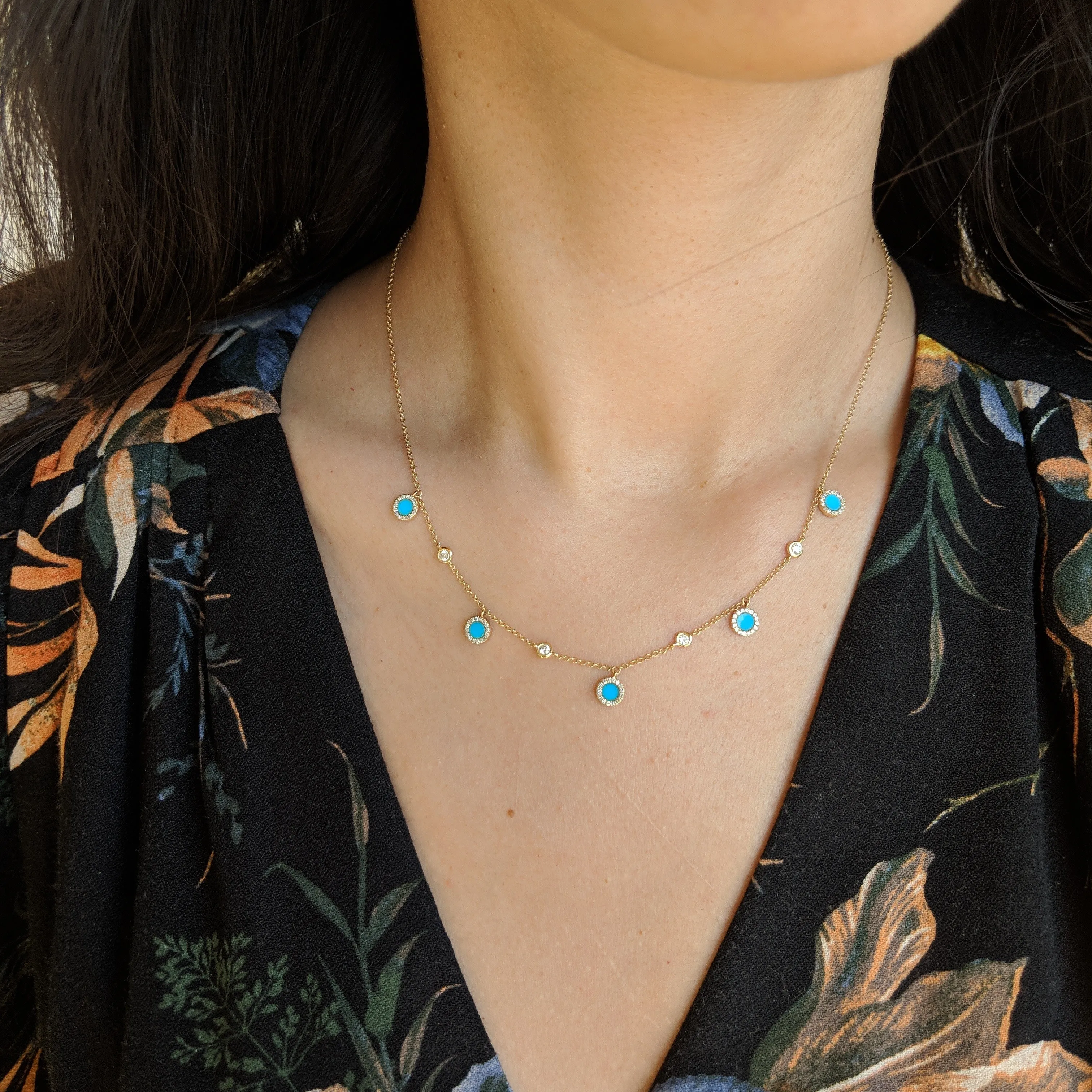 Turquoise Diamond Choker Necklace in 14k Gold