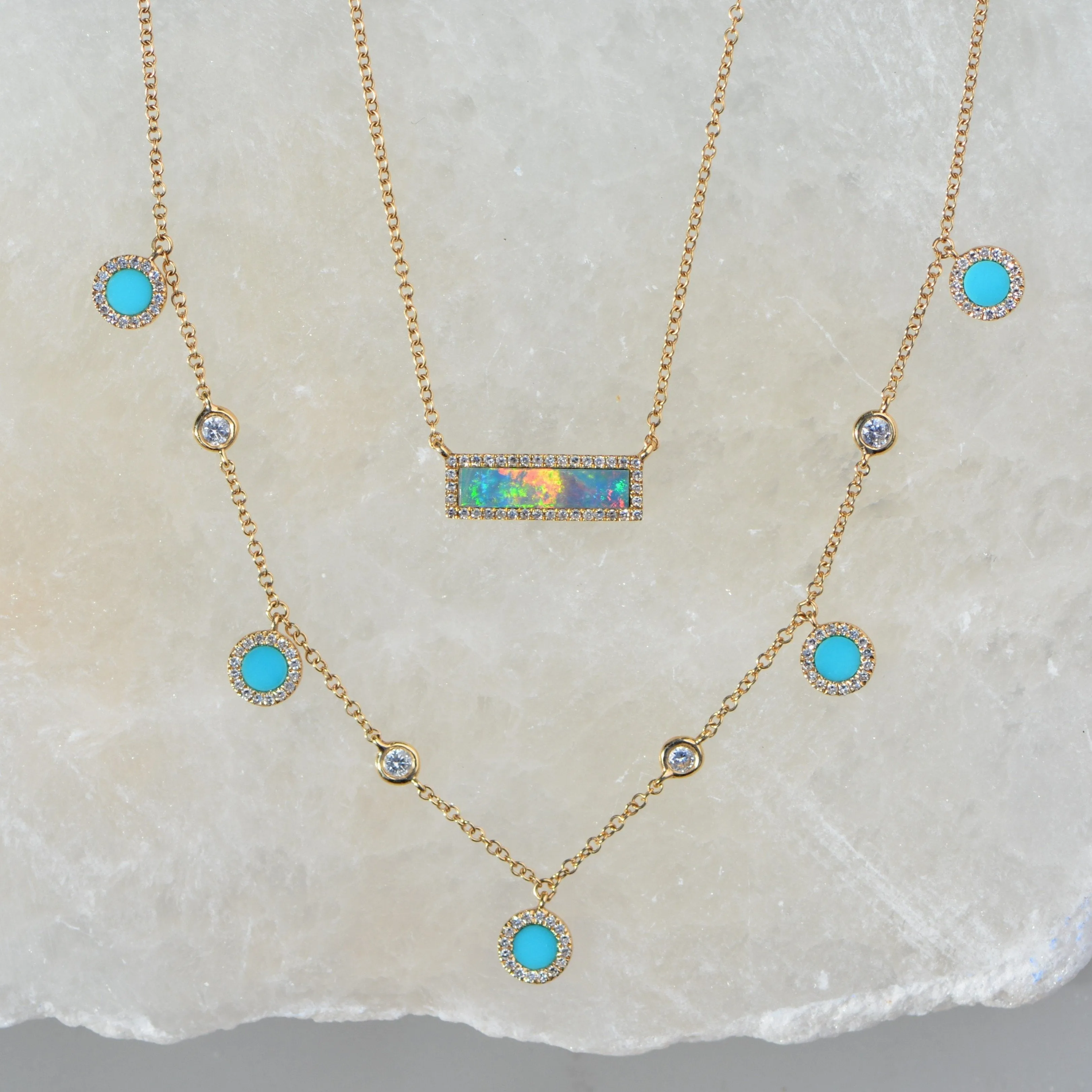 Turquoise Diamond Choker Necklace in 14k Gold