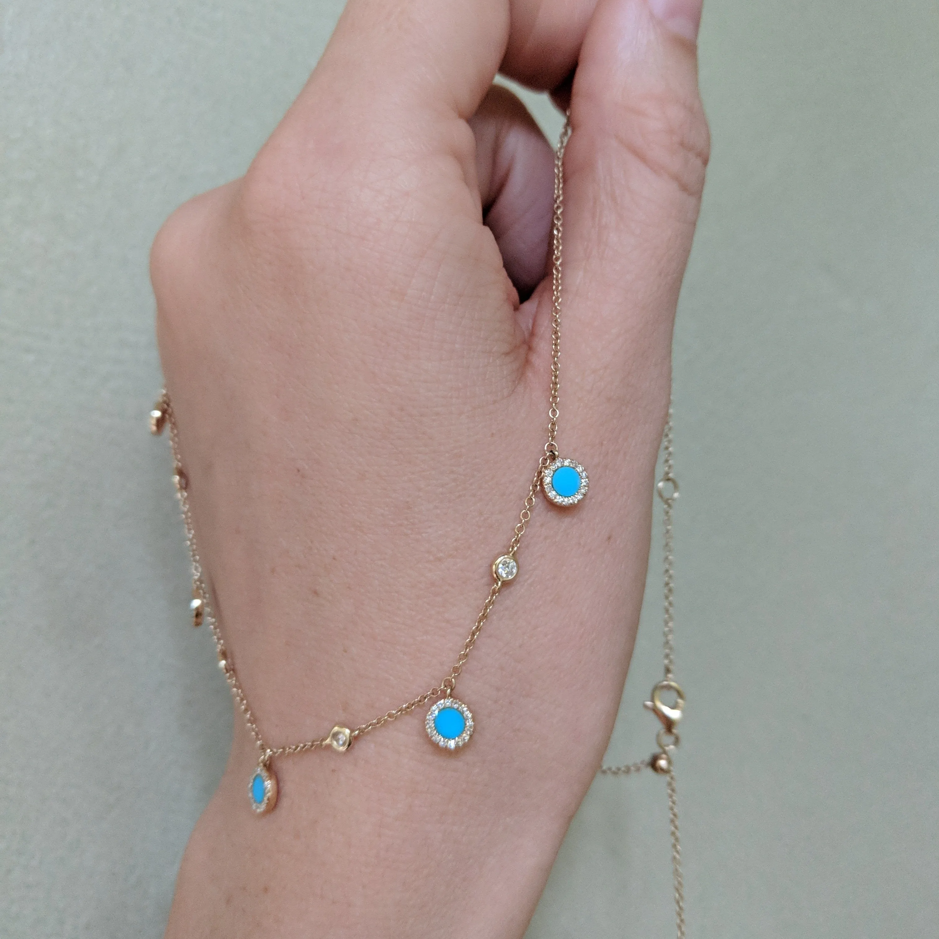 Turquoise Diamond Choker Necklace in 14k Gold