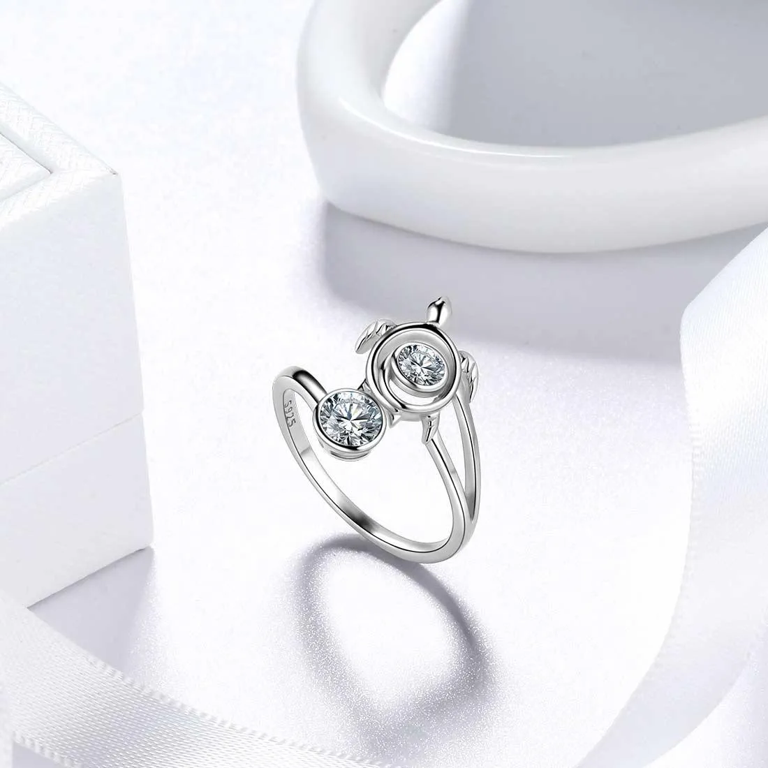 Turtle Birthstone April Diamond Ring Women Girls Jewelry Birthday Gift Sterling Silver