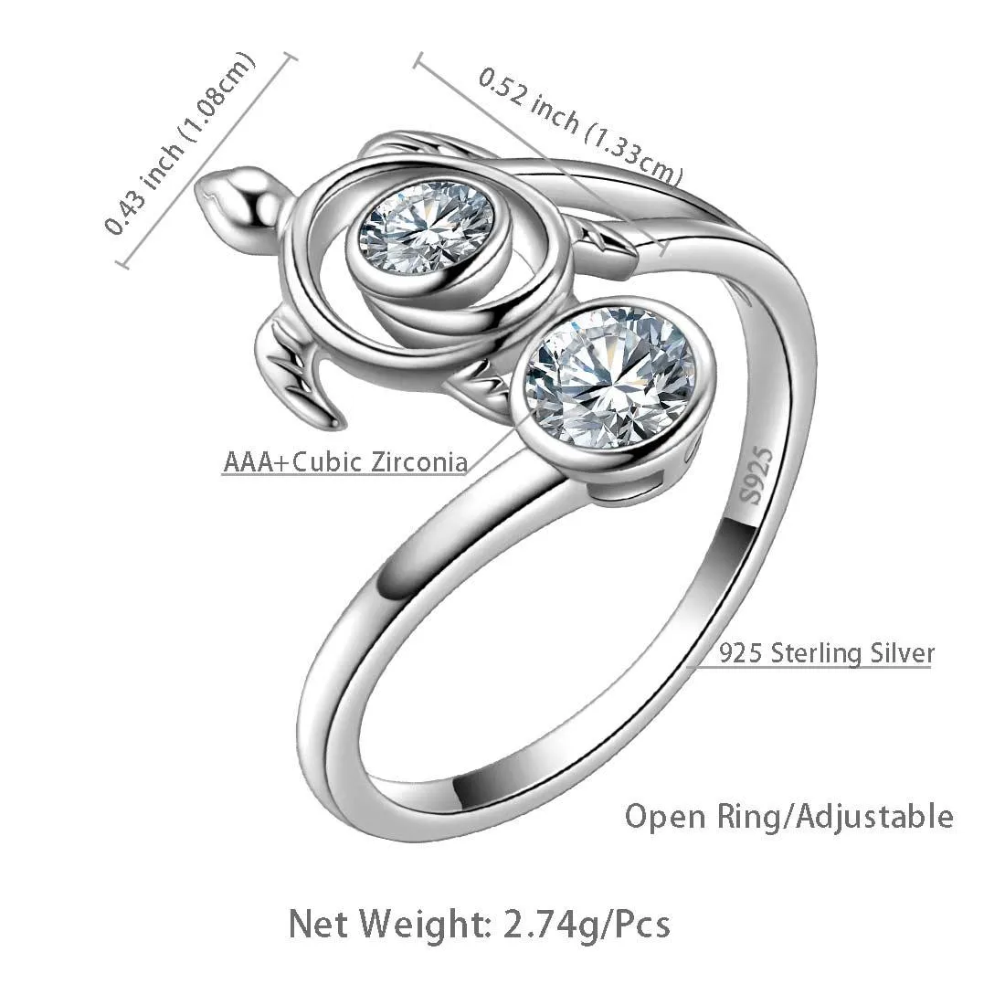 Turtle Birthstone April Diamond Ring Women Girls Jewelry Birthday Gift Sterling Silver