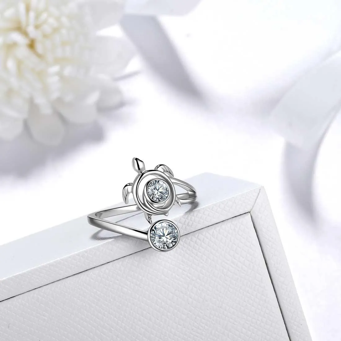 Turtle Birthstone April Diamond Ring Women Girls Jewelry Birthday Gift Sterling Silver