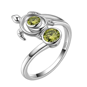 Turtle Birthstone August Peridot Ring Women Girls Jewelry Birthday Gift Sterling Silver