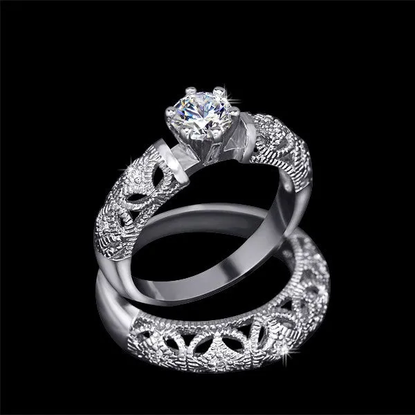 UMODE 0.75 ct AAA  Grade Round Zirconia Ring Fine Carving Craft Wedding Filigree Ring Set for Women Christmas Gift Anel