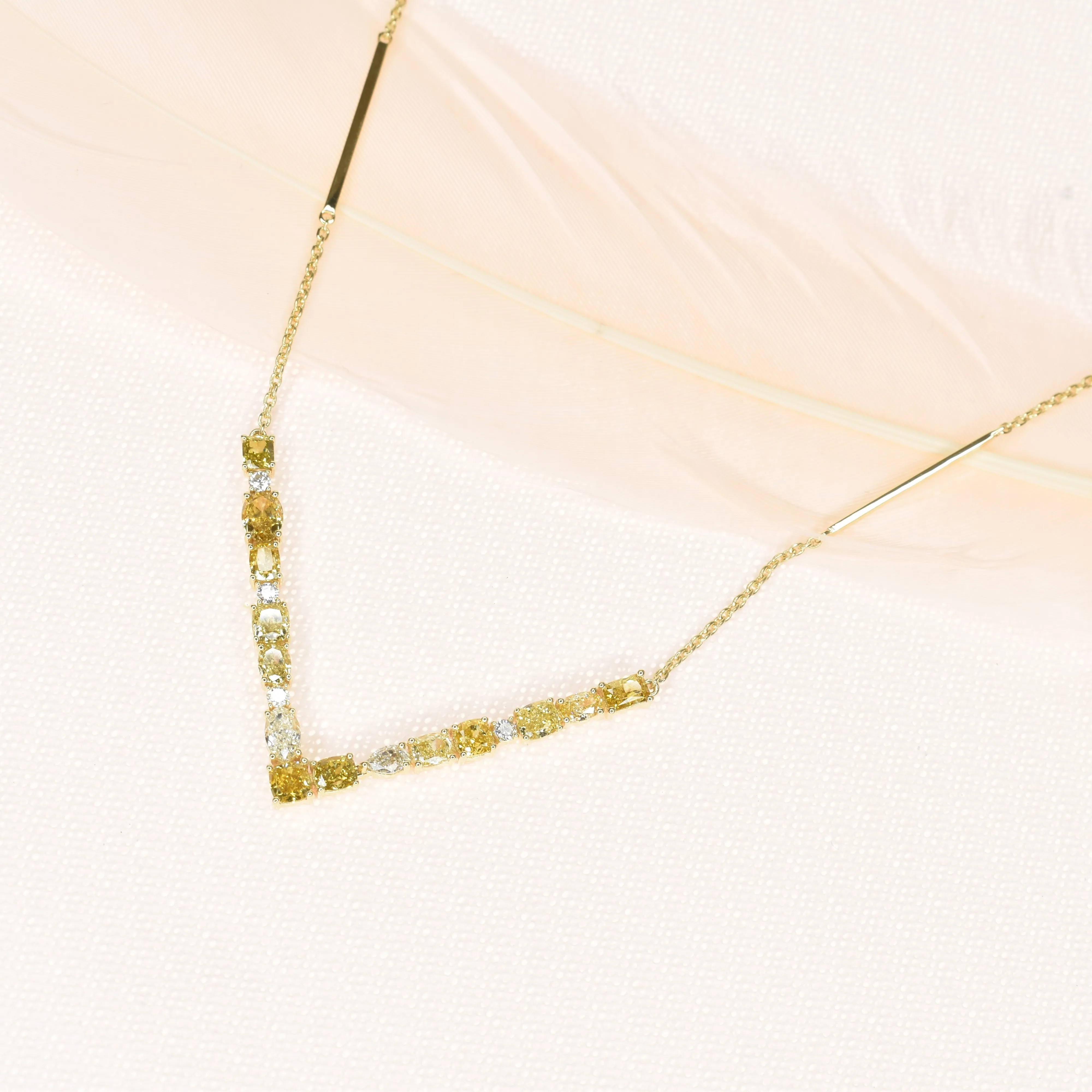 V-Shaped Fancy Coloured Diamond Necklace