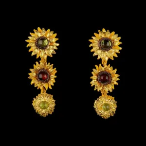 Van Gogh Sunflower Earrings - Drop Post