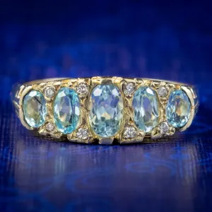 Victorian Style Blue Topaz Diamond Ring 9ct Gold 2ct Of Topaz