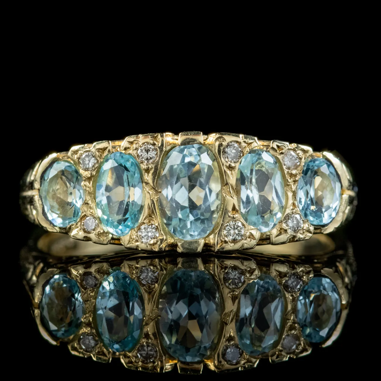 Victorian Style Blue Topaz Diamond Ring 9ct Gold 2ct Of Topaz