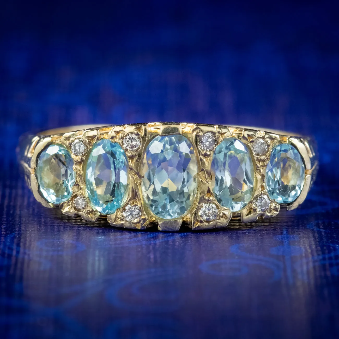 Victorian Style Blue Topaz Diamond Ring 9ct Gold 2ct Of Topaz