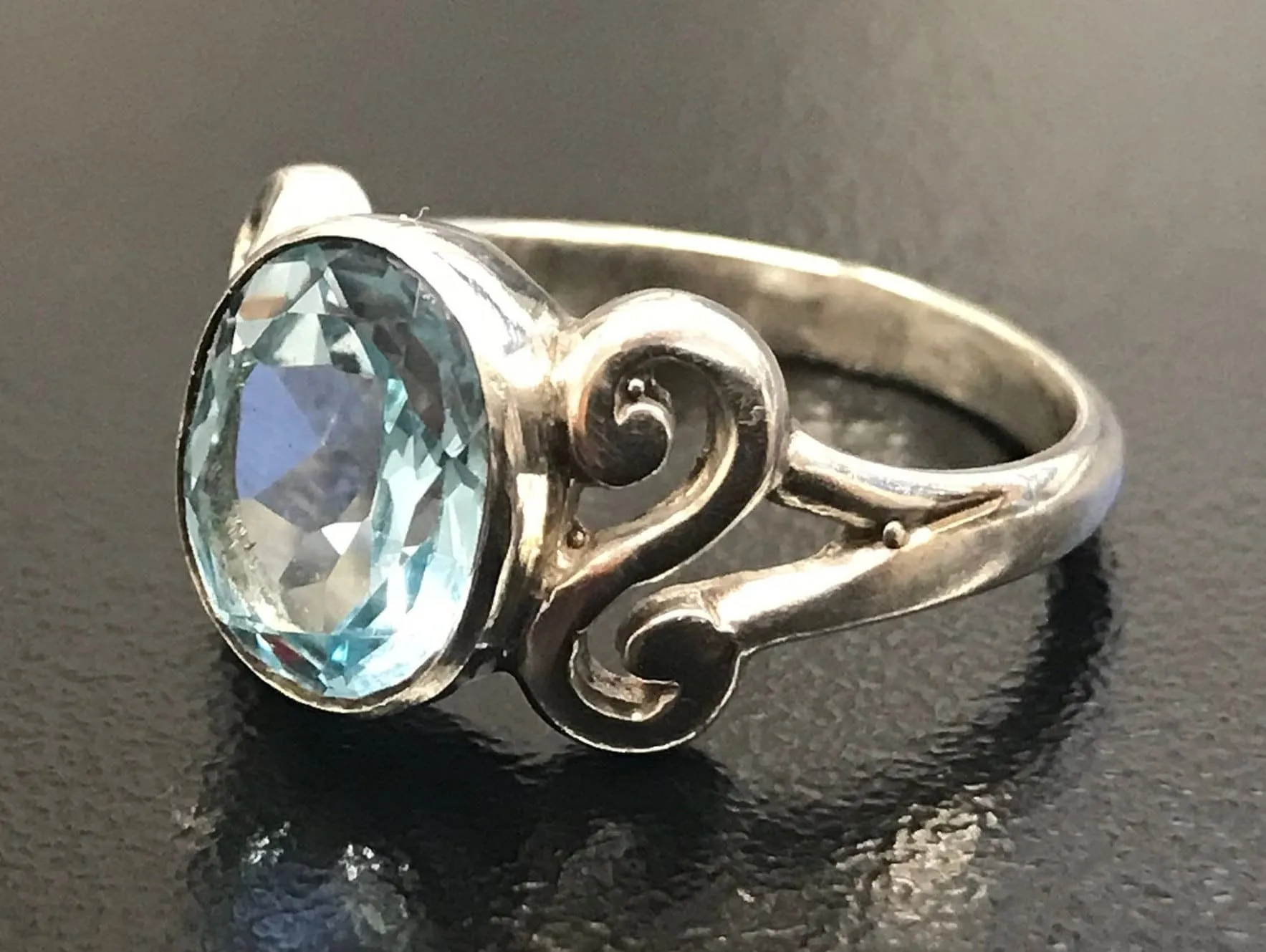 Vintage Blue Topaz Ring - Blue Topaz Bezel Ring - December Birthstone Ring