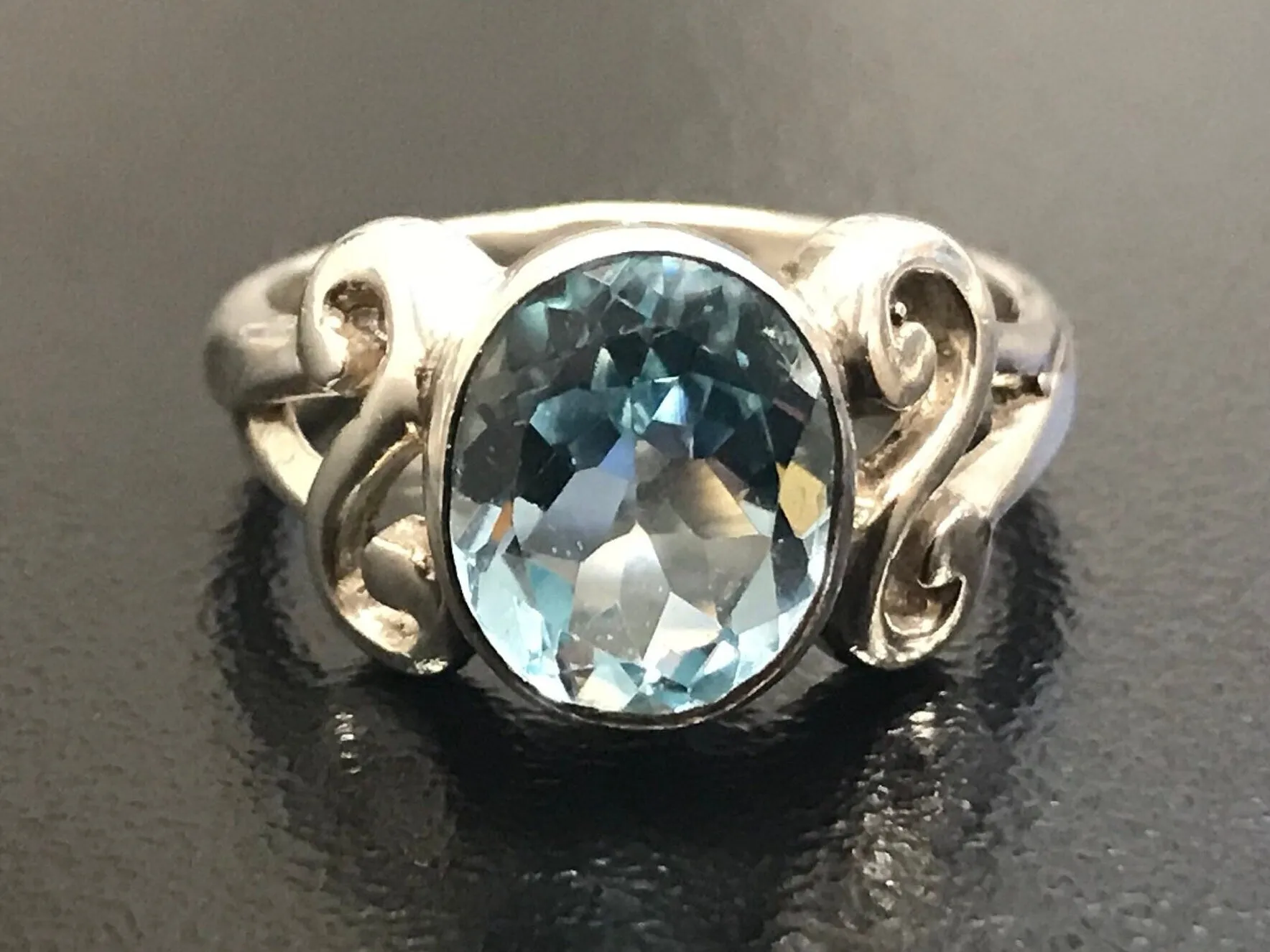 Vintage Blue Topaz Ring - Blue Topaz Bezel Ring - December Birthstone Ring