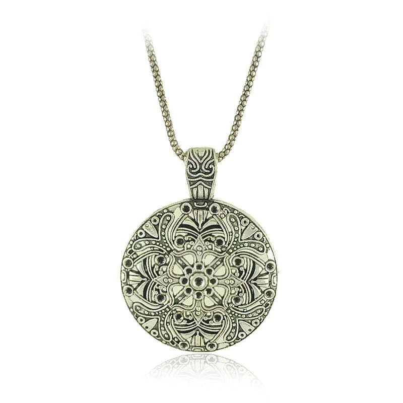 Vintage Bohemian Flower Pendant costume Tibetan Silver vintage Necklace Jewelry