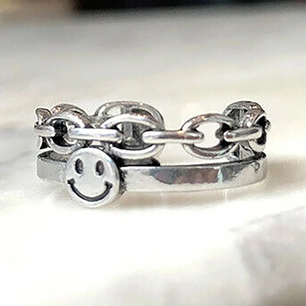 Vintage Smiling Face Finger Rings for Women Adjustable Rings