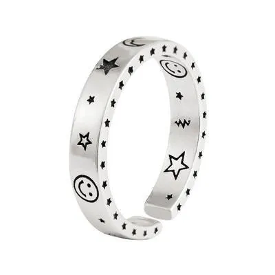 Vintage Smiling Face Finger Rings for Women Adjustable Rings