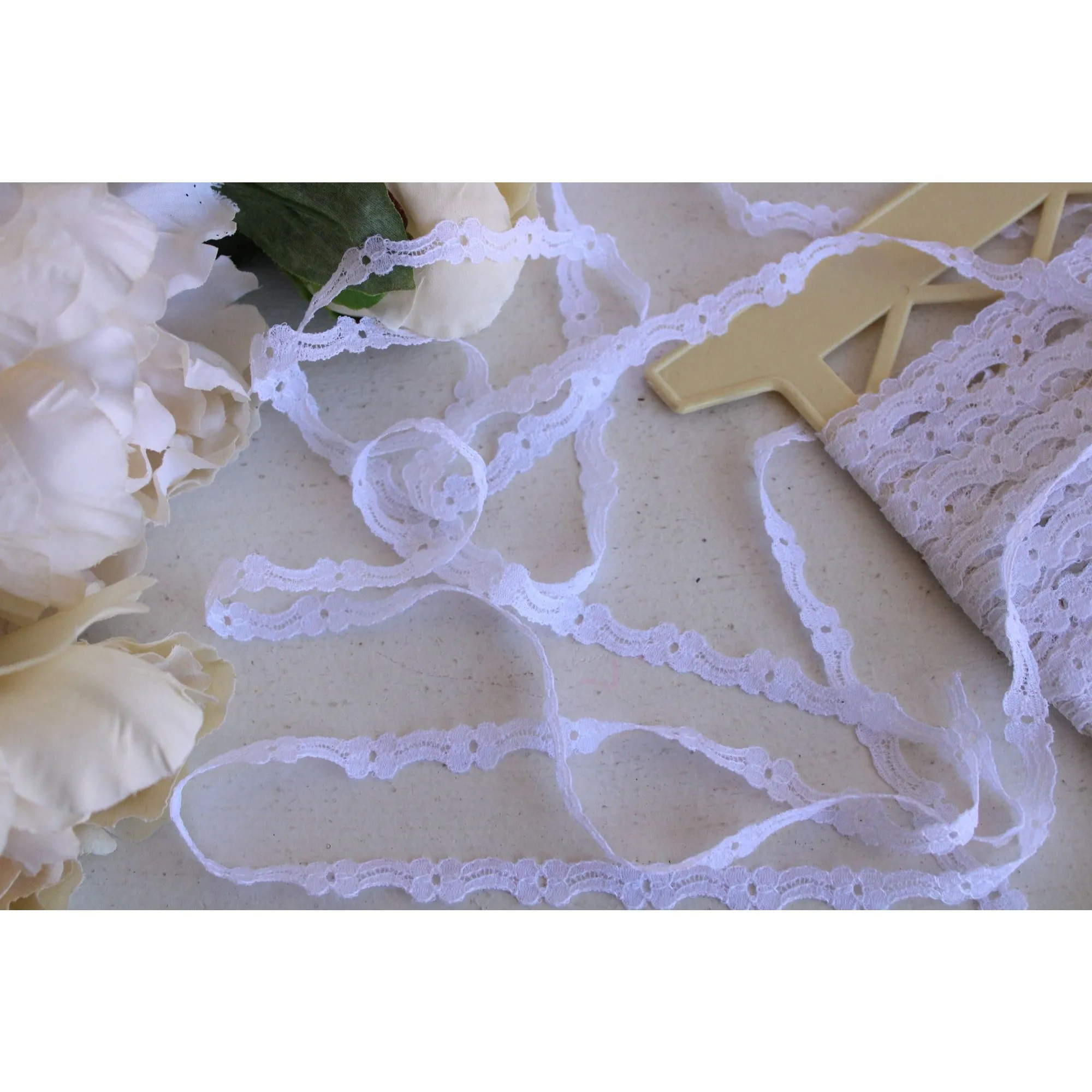 Vintage White Lace Floral Trim 7/16" Wide, 4 Yards