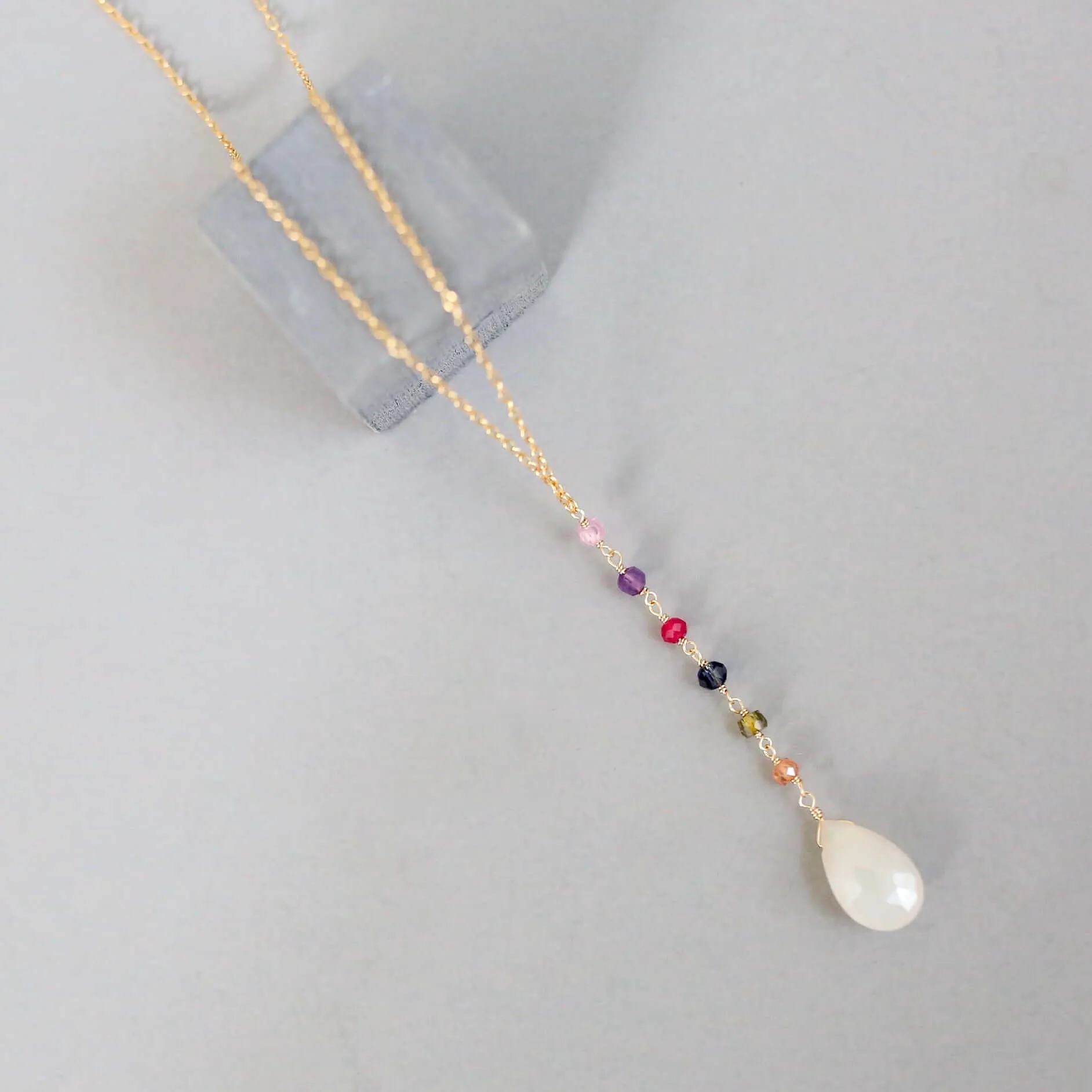 White Chalcedony Rainbow Yoga Pendant